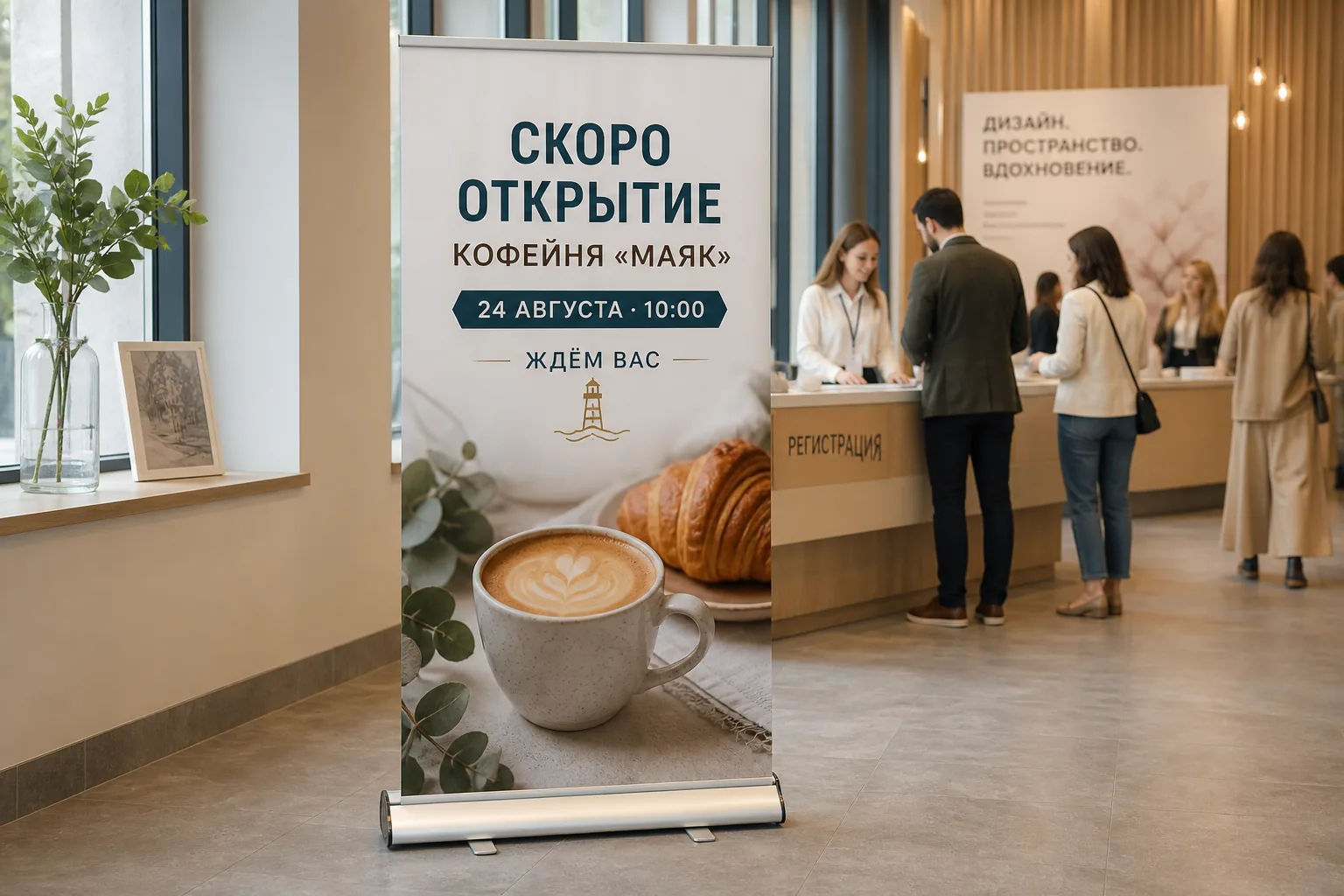 Roll-up с афишей мероприятия в зоне регистрации; для заказа в Ростове-на-Дону
