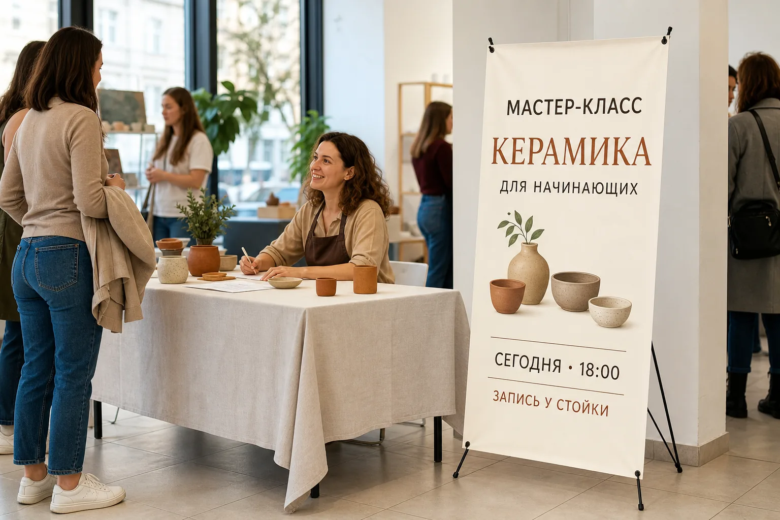 Стенд «Паук» с рекламой в небольшой промозоне; для заказа в Ростове-на-Дону
